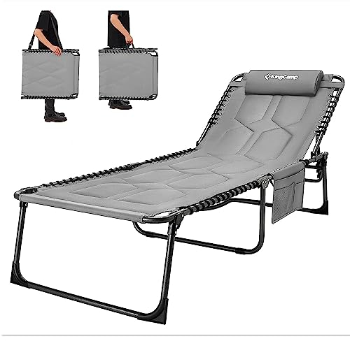 KingCamp Übergroße Sonnenliege Klappbar 5-Fach Verstellbar Gartenliege Liegestuhl Dreibeinliege Liege Campingliege mit Kopfkissen und Seitentasche bis 200 kg für Garten Urlaub Strand Pool 200 x 68 cm