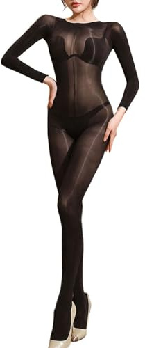 HTRUIYATY Bodystocking Lingerie Sexy Hot per Sesso Collant Aperto Calze Lucide a Maniche Lunghe Sexy Lingerie Intimo Donna
