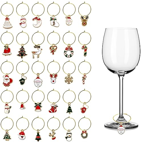 30 Pcs Vetro Vino Incanta Marcatura Degli Anelli Marcatori Riutilizzabili Marcatura Marcatore Partito Bicchiere Marcatori Decorazione Dell'Indicatore Pennarelli Pendenti Anello Fai Da Te (Natale)
