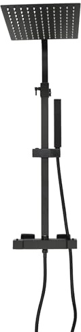 Sistema de ducha, juego de ducha con termostato, juego completo de ducha con manguera antigiro de 4,9 pies y columna de ducha ajustable (75-125 cm), para casas, hoteles, baños (negro)