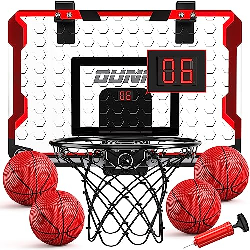 TEMI Basketballkorb Indoor, Mini-Basketballkorb mit 4 Bällen & elektronischer Anzeigetafel, über der Tür Basketballbrett, Basketballspielzeug für Jungen Mädchen Alter