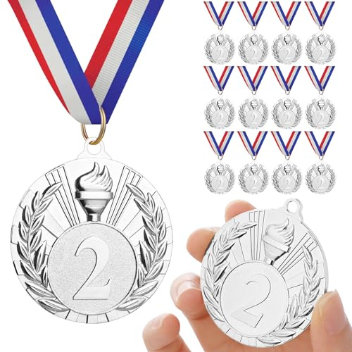 GeeRic 12 Pièces Médaille d'or avec Rubans de Cou, 2ère Médaille de Récompense pour Enfants, Médailles d'or pour Les Sports Compétitions Fêtes Style Torche 5 cm