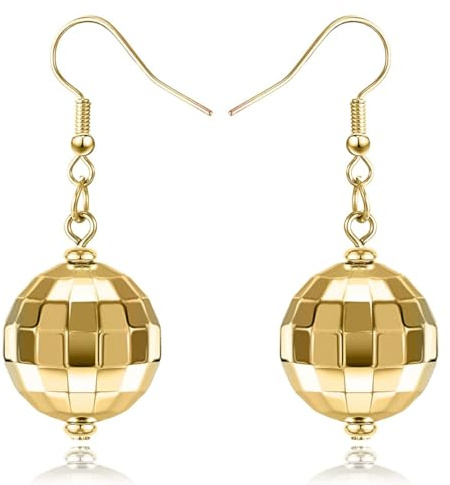 LEEQBCR 1 par discobollörhängen, 80-tal discobollörhängen, punk discoboll smycken örhängen, damer och flickor vintage discotema fest kostym tillbehör (guld), Silver