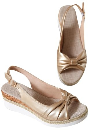 Womens Espadrille Wedge Sandals UK Sale, Ladies Slingback Sandal Ankle Strappy Wide Fit Shoes Orthopedic Sliders with Arch Support Peep Toe Platform Sandals Mid Wedge Heel Slippers Prom Bridal Shoe