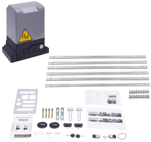 BJTDLLX 750W 220V Schiebetorantrieb Garagentorantrieb Schiebetor Toröffner Elektrischer Schiebetorantrieb Hoftorantrieb Komplettset bis 1600kg, mit 2 Fernbedienungen und 6m Zahnstangen