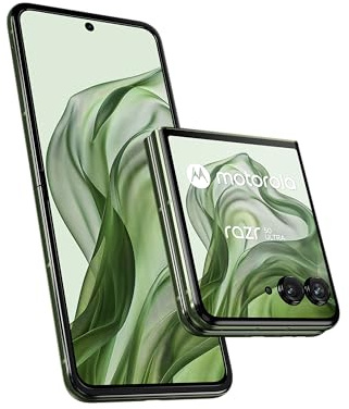 Motorola RAZR50 Ultra (teléfono Flip, Pantalla 6,9/4,0 FHD+, cámara de 50 MP, 12/512 GB, 4000 mAh, Android 14) Verde Primavera, incluye estuche protector premium [exclusivo de Amazon]
