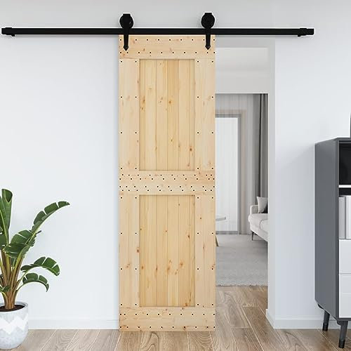 Annlera Porta scorrevole interna in legno di pino massiccio, per camera da letto, cucina, fienili, garage, ecc. Design salvaspazio, marrone e nero, 70 x 3,6 x 210 cm