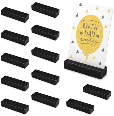 Naler 12 Stück Kartenhalter Holz Tischkartenhalter Kartenständer Menükartenhalter Postkartenhalter Fotohalter für Hochzeiten, Restaurants, Bankette und Partys Menükartenhalter (Schwarz)