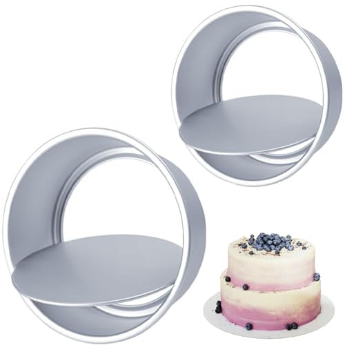 2 Pack 6 and 8-Inch Non-Stick Deep Aluminum Round Cake Pan with Removable Bottom, Cake Baking Round Cake Tin Set with Loose Base, Cake Mould Cake Tins for Baking, Bakeware, Wedding Birthday, Party