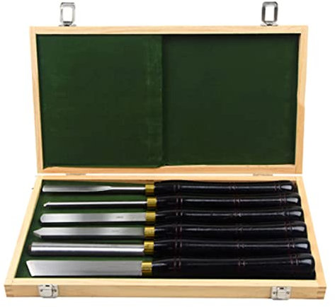 OLSKFUH 6 Pezzi Scalpello per Tornitura del Legno Utensili per Tornitura per Lavorazione del Legno per Tornio Scalpello per Tornitura del Legno con Custodia per Il Legno, Parti E,