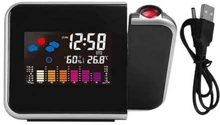 Horloge de projection pour plafond de chambre, réveil avec projecteur | Horloge de projecteur pour plafond de chambre | Alarme de projecteur de station météo à affichage LED clair pour chambre à couch