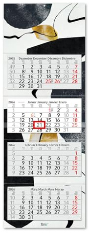 Timr Calendrier 4 mois 2026 - Calendrier mural 4 mois avec curseur - 90 cm Calendrier quadrimestriel multilingue D/GB/F/ES I Motif Abstrait I tr316
