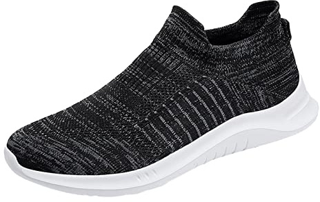 Generisch Moda Primavera Verano Hombres Zapatos Deportivos Fondo Plano Malla Ligera Transpirable Slip On Cómodo Color Sólido Estilo Simple, Negro , 44 EU