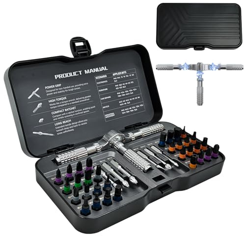 Smocraut 40-in-1 Ratschen Schraubendreher Set, Magnetisch Ratschenschraubendreher, Mini Ratchet Screwdriver, Feinmechaniker Werkzeug Set, S2 Stahl Bit-Set mit T-Griff & 40Nm Drehmoment