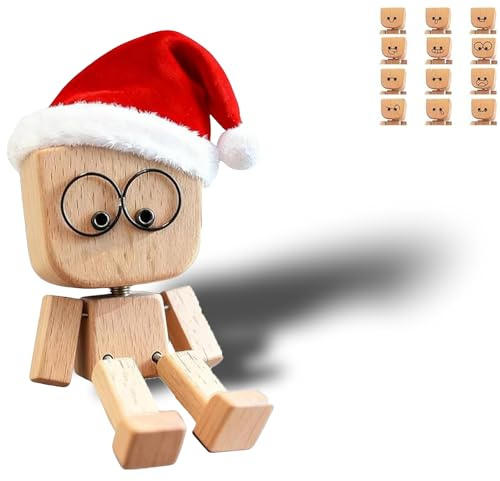 Figura natalizia oscillante per auto, agitatore, in legno, con 12 espressioni magnetiche fluttuanti, Shaking Wooden Man, fatta a mano, accessorio creativo per auto decorazione (#M)