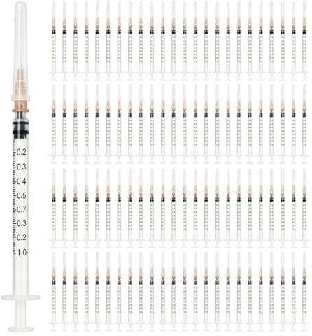 LEKEFETO 200 stycken 1 ml råmjölsspruta, plastsprutor med lock och nål, individuellt förpackad, doseringsspruta, engångssprutor för tryckfärg, vätskor, laboratorier, djurfoder