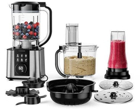 Robot de cocina Klarstein Verosteel con batidora – Robot de cocina multifunción de 1200 W, recipiente de 2 L, batidora de 1,75 L, 10 velocidades, 6 programas, exprimidor y picadora de carne