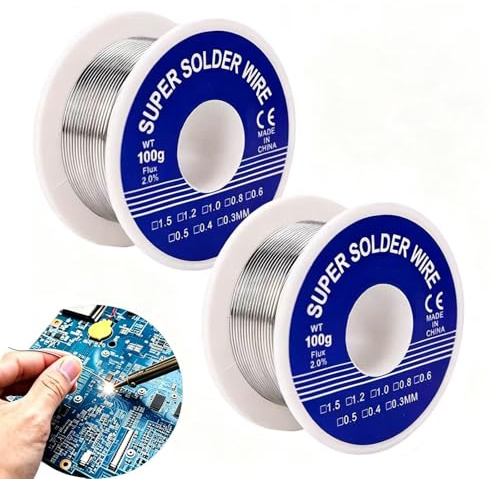 Kontazmi 2 unidades 1 mm 100 g soldadura con fundente soldadura sin plomo con núcleo de colofonia de alta calidad de puntos de soldadura, para soldadura eléctrica electrónica, bricolaje y reparación