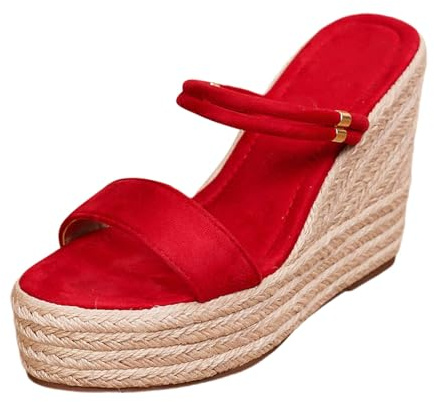 Dasongff Sandali Espadrillas Zeppe Donna Sandali Con Tacchi Alti Piattaforma Punta Aperta Espadrillas Donna Vestite Per Spiaggia Vacanze, rosso, 35 EU