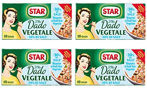Star: Il Mio Dado Vegetale - 30% di Sale Cubetti di Bouillon, Gusto Vegetale Confezione da 4 Scatole da 10 Cubetti, 10g Ogni Cubo
