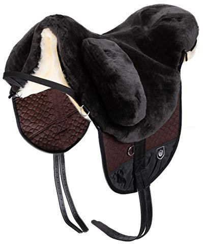 Werner Christ Fellsattel Premium Plus XH mit erhöhtem WIDERRIST - Hochwertiger baumloser Lammfellsattel Bare-Back-pad, Pferde-Sattel aus echtem Lammfell in braun, Gr. Pony