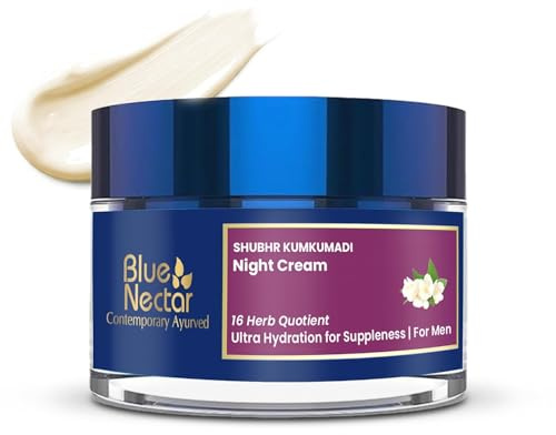 Blue Nectar Ayurvedic Anti Aging Night Cream for Men to reduce fine lines and wrinkles | Skin Repair & Plant Based Nourishment |Face Moisturizer to Add Natural Glow for Youthful Look (16 Herbs, 50g)