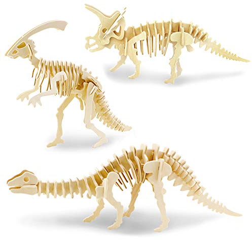 Georgie Porgy Kids Toys Construction Woodcraft Kits Wooden Model Puzzle Kits Pack of 3 Jigsaw(Parasaurolophus Apatosaurus Triceratops)