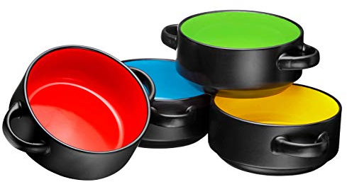 Keramik-Suppenschüsseln mit Griffen, ofenfeste Schalen für französische Zwiebelsuppe, schwarze Ofen-Suppenschalen, 4 Stück