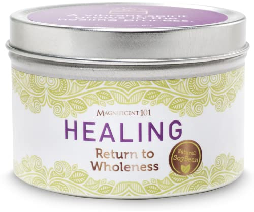 MAGNIFICENT 101 Candela aromatica curativa per un ritorno all'integrità - Candela in latta di cera di soia naturale profumata alla salvia, al palo santo e alla lavanda per la purificazione