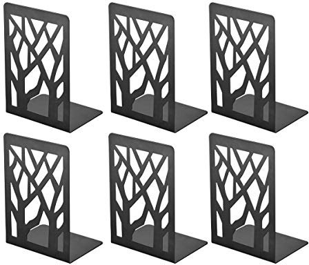 Book Ends, Bookends Heavy Duty, INNÔPLUS Book End Holder for Shelves, Metal Bookend (Black 3 Pair) for Office and School, Decorative Tree Unique Design Book Stopper for Gift, Book Binder and Dividers