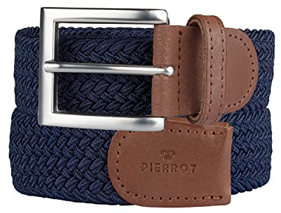 PIERROT Cinturón Elástico y Trenzado para Hombres - Cinturones de Tejido Elástico para todas las tallas - Hebilla de Acero Libre de Níquel y Acabados en Cuero - Fabricación Artesanal