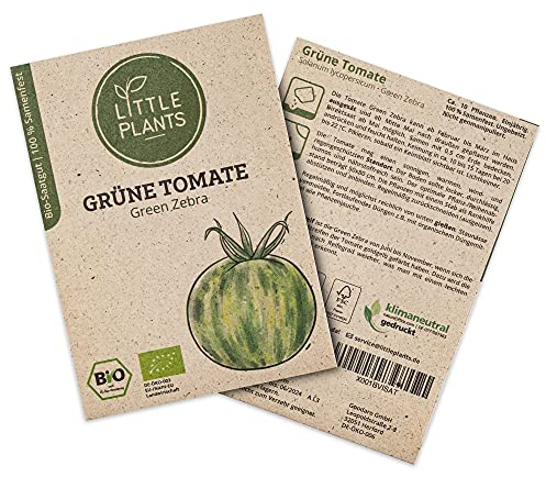 Little Plants BIO Tomatensamen Green Zebra, 10 Tomaten Samen, hohe Keimrate, 100% Natürlich, BIO Samen Grüne Tomate für Gemüsegarten Tomaten Hochbeet