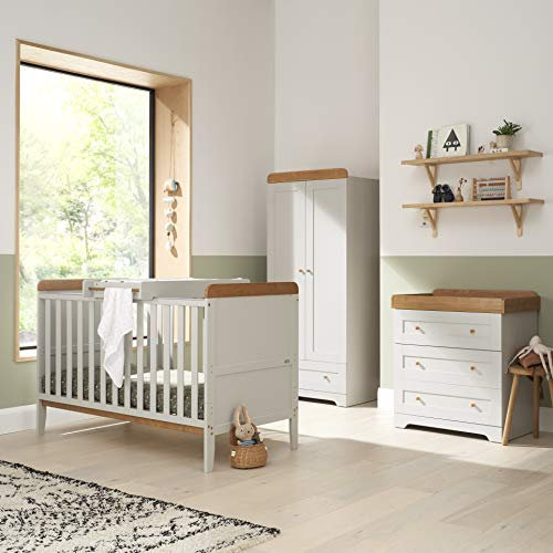 Tutti Bambini Rio 3-Piece Nursery Furniture Set - 2-in-1 Baby Cot Bed, Changing Table with Drawers + Wardrobe for Baby Storage, Dove Grey
