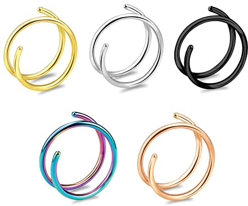 ONESING 5 Pcs 20G Double Hoop Nose Ring for Single Piercing Nose Rings Hoops Double Nose Rings for Women Nose Ring Hoop for Women Gold Nose Piercing Jewelry