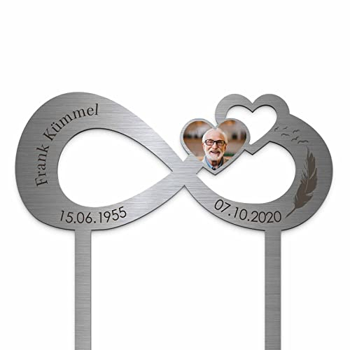 Edelstahl Grabstecker - Blumenstecker Infinity | Personalisierte Grabdekoration Grabschmuck wetterfest | persönliche Friedhof Grab Deko | Unendlichkeitszeichen | Trauer Geschenk (Personalisierbar)