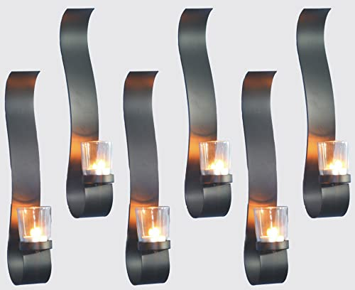 Novaliv 6X Wandkerzenhalter aus Metall mit Glas 10 x 34,5 x 5,2 cm Schwarz Kerzenhalter Teelichterhalter Wohnzimmer Dekoration Wanddeko Kerzen Vintage Deko Teelicht Wandhalter