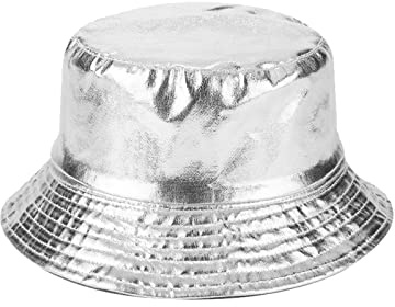 Nanwansu Trendy Waterproof Fisherman Hats Metallic Bucket Hat for Women and Men Silver