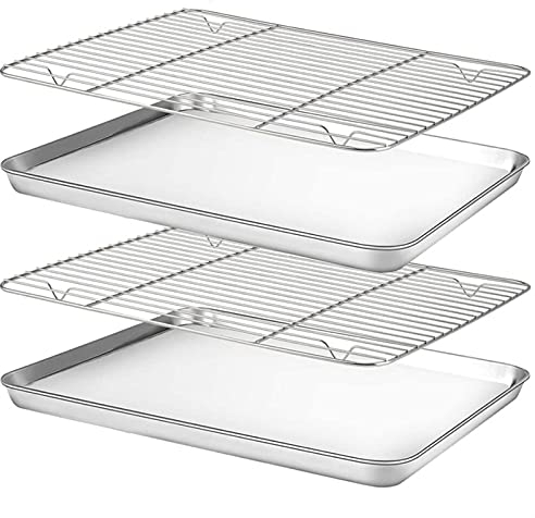 ACiyD Teglia da Forno con Set di Griglie Set di teglie da Forno per Biscotti per impieghi gravosi in Acciaio Inossidabile (Colore : Argento) (Argento)