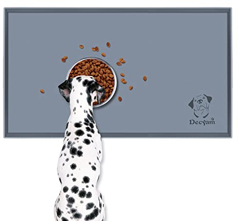 Decyam napfunterlage Hund, napfunterlage Katzen, Hundematte für Schalen mit rutschfestem Design, Katzenmatte mit extra Höhe, napfunterlage leicht zu reinigen(L:23 * 15 inch)