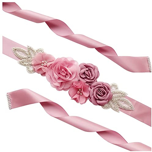 SHTGOI Cinturón de mujer con perlas de diamantes de imitación para novia, cinta de raso para boda, cinturón de cintura para novia, dama de honor, vestido de boda, cadena de cintura, accesorios para