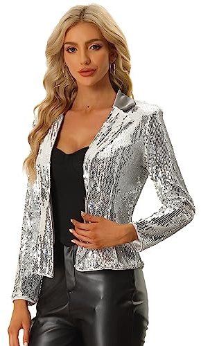 Allegra K Halloween Sequin Jacket for Women's Party Sparkly Shiny Jackets X-Small Silver