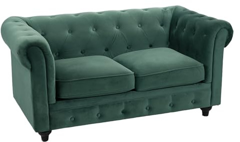 Solycarpa Sofá Chésterfield de Terciopelo Verde, 2 de Plazas. Elegante, Clásico y de Calidad, Diseño Vintage Sofisticado para Salón, Eventos y Hogar.