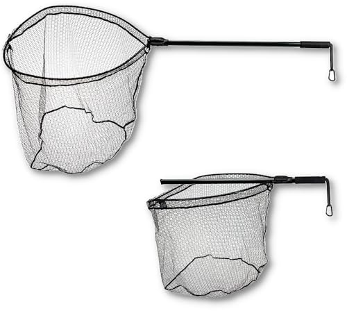LMAB Einhand-Teleskopkescher - gummiert - Schnellverschluss, 2 Größen, Quick Out Landing Net, Kescher Angeln gummiert, Angel-Kescher, Kescher gummiert, Teleskop Kescher (L - 70x60x60 cm Kescherkopf)