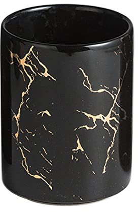 TYMYYS Tasse à Brosse à Dents en Marbre Céramique, Gobelet De Salle De Bain en Porcelaine Golden Grain, Support De Brosse à Dents, Tasse De Salle De Bain-Le noir-350ml 12.3oz