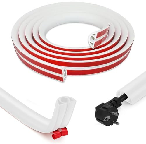 Flexibler Kabelkanal Boden, 2 cm x 3.0M Kabelkanal Selbstklebend, Kabelschacht, Kabelbrücke für Stromkabel im Haushalt, Kabelschutz, Kabelabdeckung, übergangsleiste, Weiß