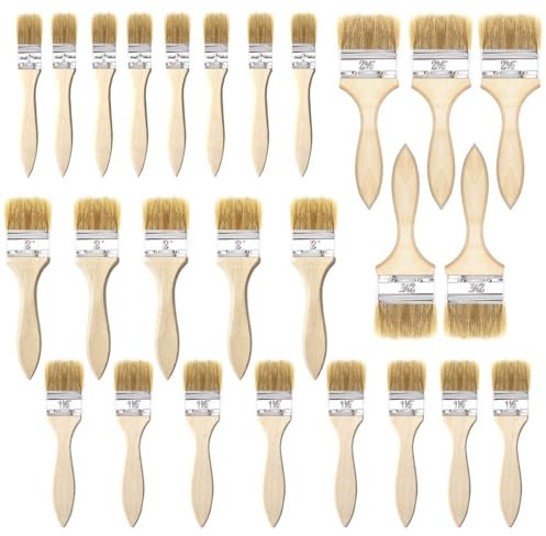 Qcdou Flachpinsel, 26 Stück Pinselset, Flachpinsel Set Schule, 12/25/38/50 mm Breite, DIY Holzgriff Malerpinsel Set, für Farben, Lack, Beizen, Klebstoffe, Lasurpinsel, Malerbedarf zum Streichen
