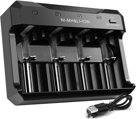 Batterie ladegerät -Universal Akku Ladegerät für Wiederaufladbare AA AAA C D Lithium ION 3.7V/1.5V /1.2V NI-MH/NI-CD und USB Batterien
