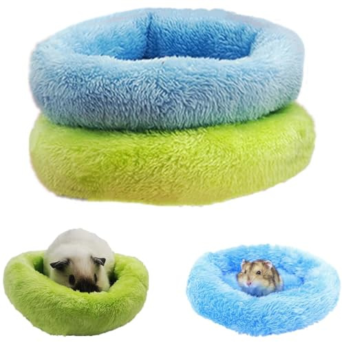 bangminda Lit Douillet pour Petits Animaux Lit de Cochon d'Inde Tapis en Peluche de Hamster Rond Tapis de Couchage pour Hamster Nid d'hiver Cage pour Rongeurs Nid Chinchillas Hérissons (Bleu/Vert)