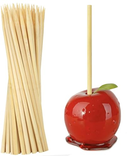 Bamboo Candy Apple Skewer Sticks Semi Pointed, 5mm 5.5inch Cotton Rock Candy Caramel Lollipop Sticks, Natural Wooden BBQ Barbecue Skewer for Corn Dog 50 PCS