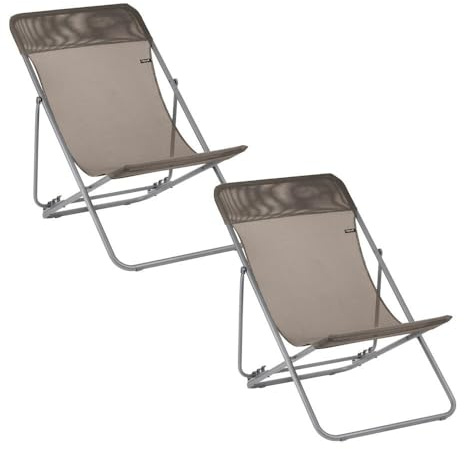 Lafuma MOBILIER - Lot De 2 Transats Jardin Pliants Multi-Positions - Maxi Transat - Batyline® Iso - Marron Graphite - Fabriqué en France - BDL0003_8717 - Garantie 5 Ans - L.83xl.62xH.91cm